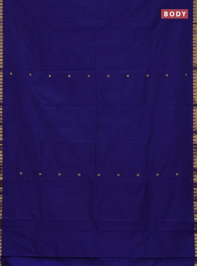 Arani semi silk saree dark blue with rudhraksha & paisley zari woven buttas and zari woven border