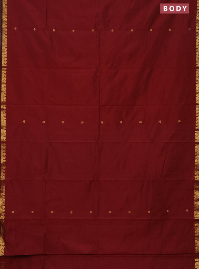 Arani semi silk saree maroon with rudhraksha & paisley zari woven buttas and zari woven border