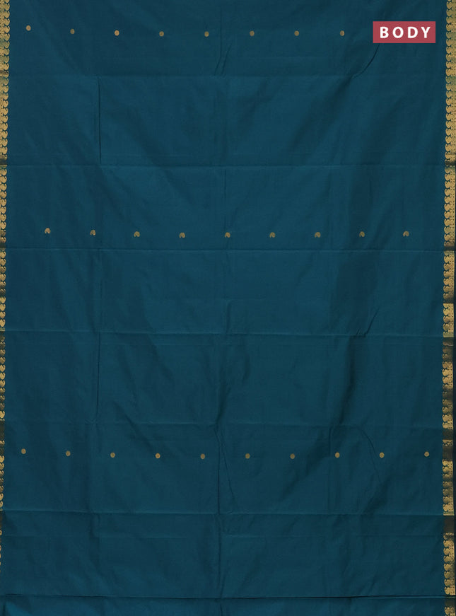 Arani semi silk saree peacock green with rudhraksha & paisley zari woven buttas and zari woven border