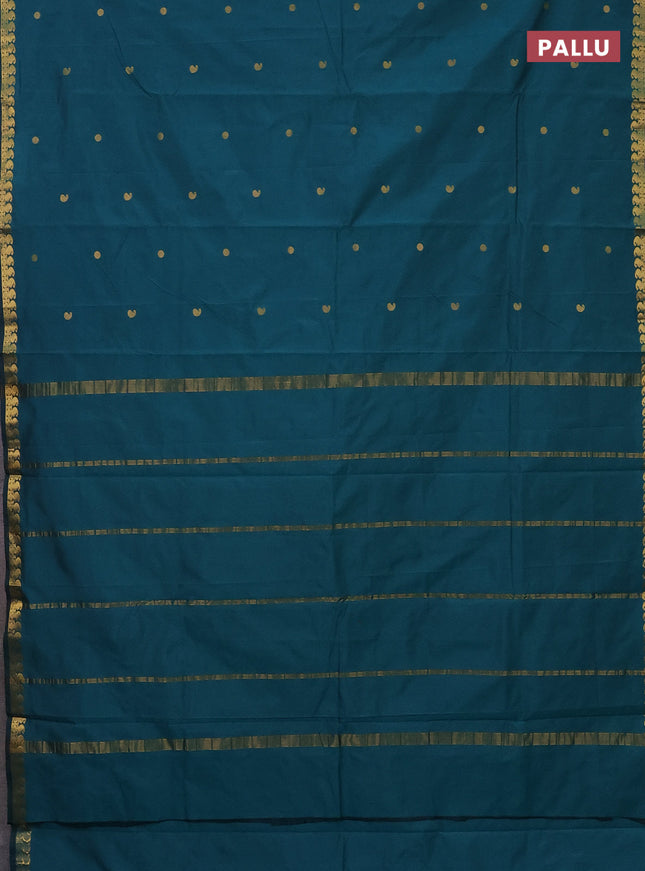 Arani semi silk saree peacock green with rudhraksha & paisley zari woven buttas and zari woven border