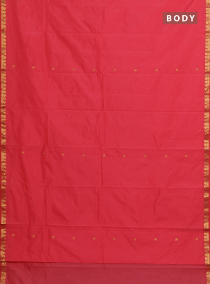 Arani semi silk saree peach shade with rudhraksha & paisley zari woven buttas and zari woven border