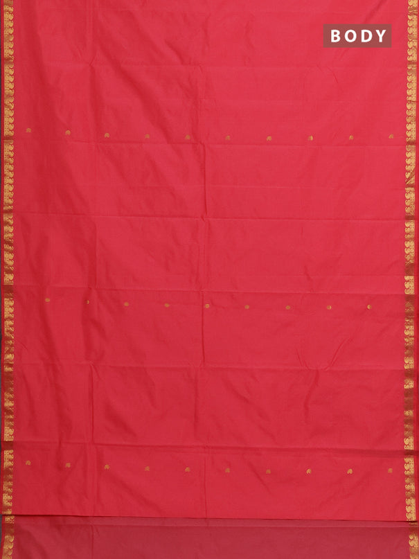 Arani semi silk saree peach shade with rudhraksha & paisley zari woven buttas and zari woven border