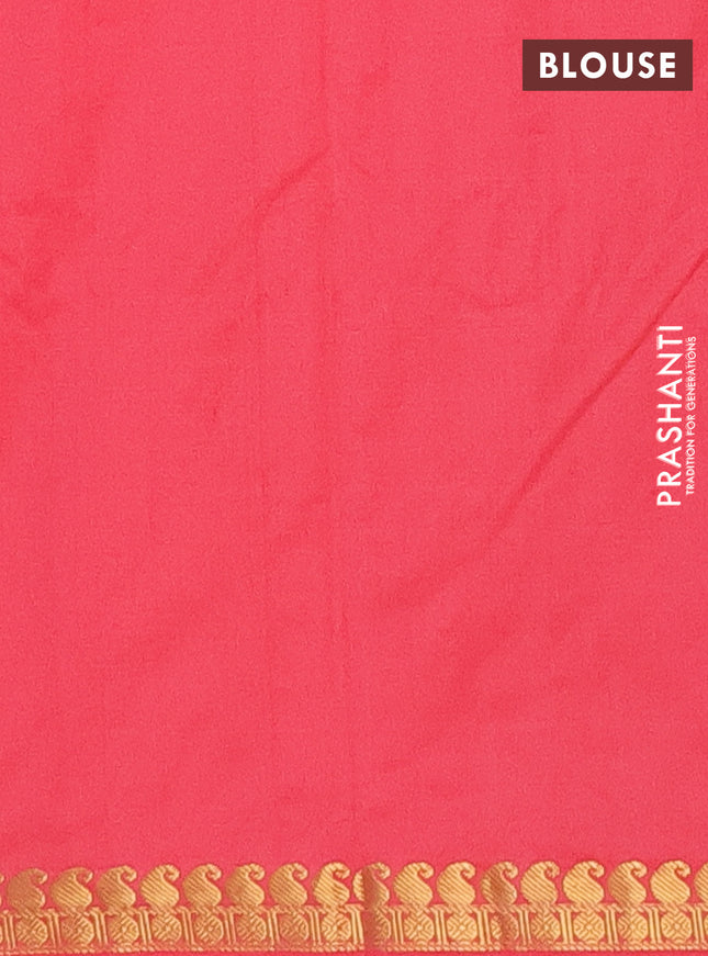 Arani semi silk saree peach shade with rudhraksha & paisley zari woven buttas and zari woven border