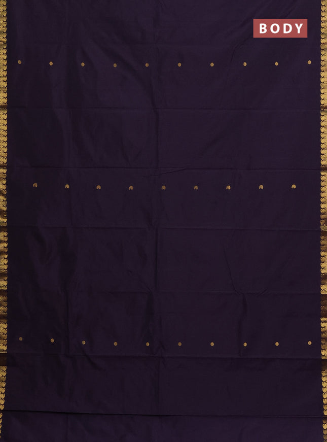 Arani semi silk saree deep purple with rudhraksha & paisley zari woven buttas and zari woven border