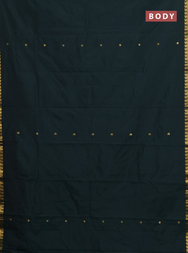 Arani semi silk saree bottle green with rudhraksha & paisley zari woven buttas and zari woven border