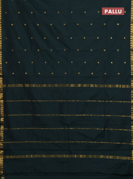 Arani semi silk saree bottle green with rudhraksha & paisley zari woven buttas and zari woven border