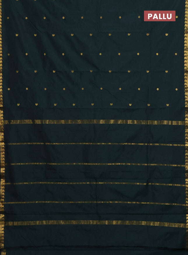 Arani semi silk saree bottle green with rudhraksha & paisley zari woven buttas and zari woven border