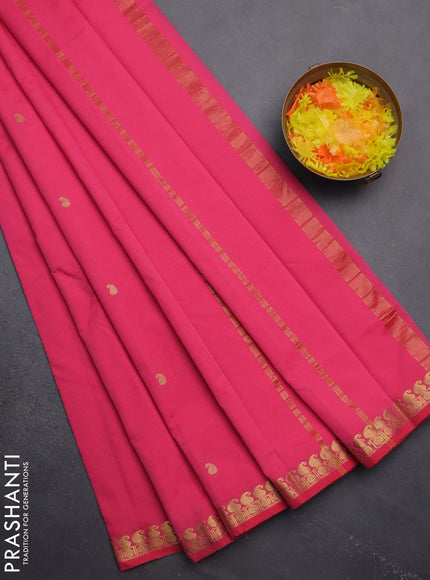 Arani semi silk saree pink with rudhraksha & paisley zari woven buttas and zari woven border