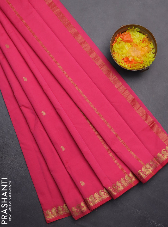 Arani semi silk saree pink with rudhraksha & paisley zari woven buttas and zari woven border