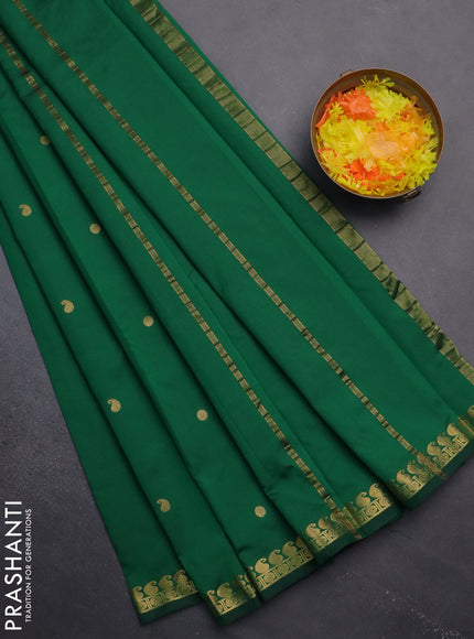 Arani semi silk saree green with rudhraksha & paisley zari woven buttas and zari woven border