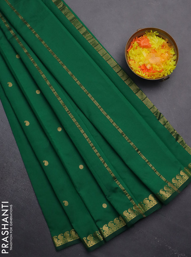 Arani semi silk saree green with rudhraksha & paisley zari woven buttas and zari woven border