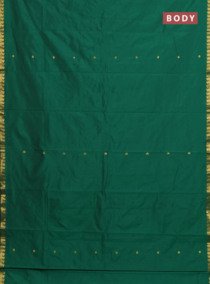 Arani semi silk saree green with rudhraksha & paisley zari woven buttas and zari woven border