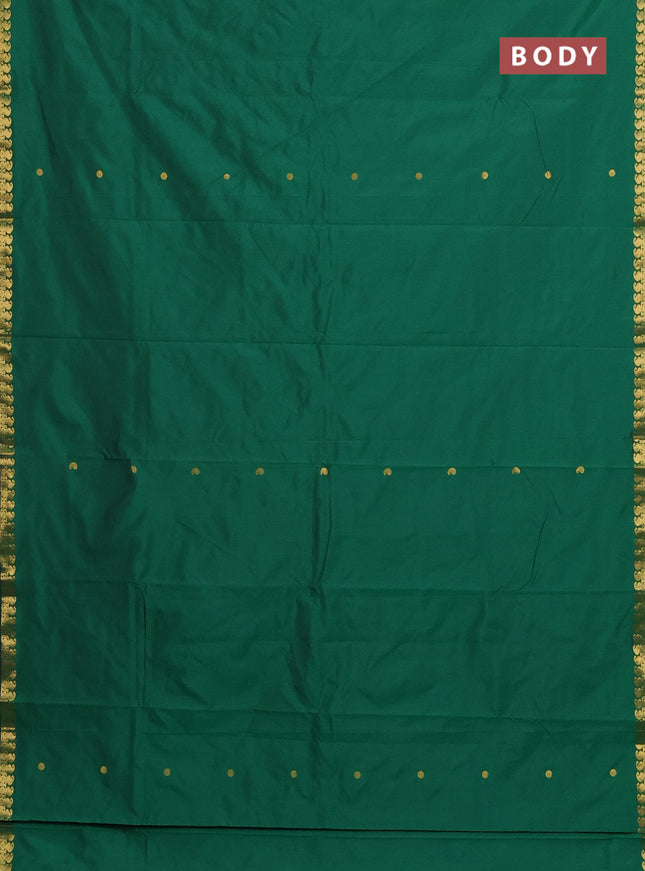 Arani semi silk saree green with rudhraksha & paisley zari woven buttas and zari woven border