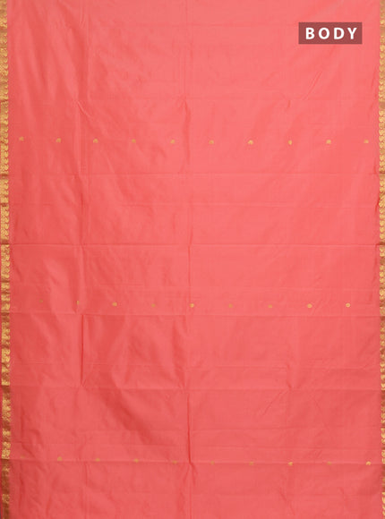 Arani semi silk saree peach shade with rudhraksha & paisley zari woven buttas and zari woven border