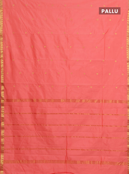 Arani semi silk saree peach shade with rudhraksha & paisley zari woven buttas and zari woven border