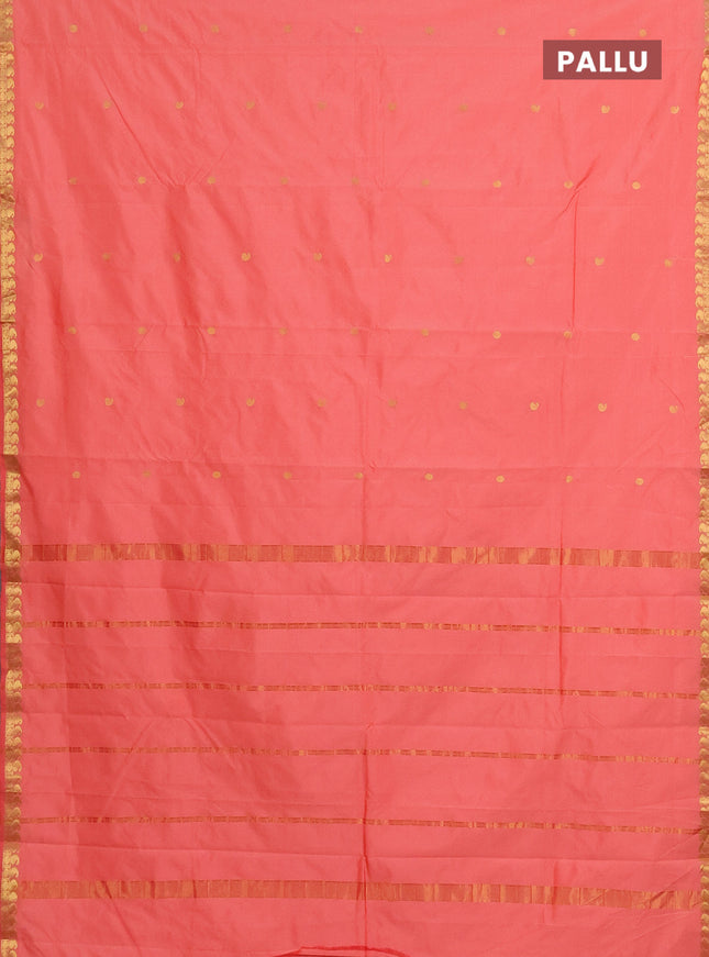 Arani semi silk saree peach shade with rudhraksha & paisley zari woven buttas and zari woven border