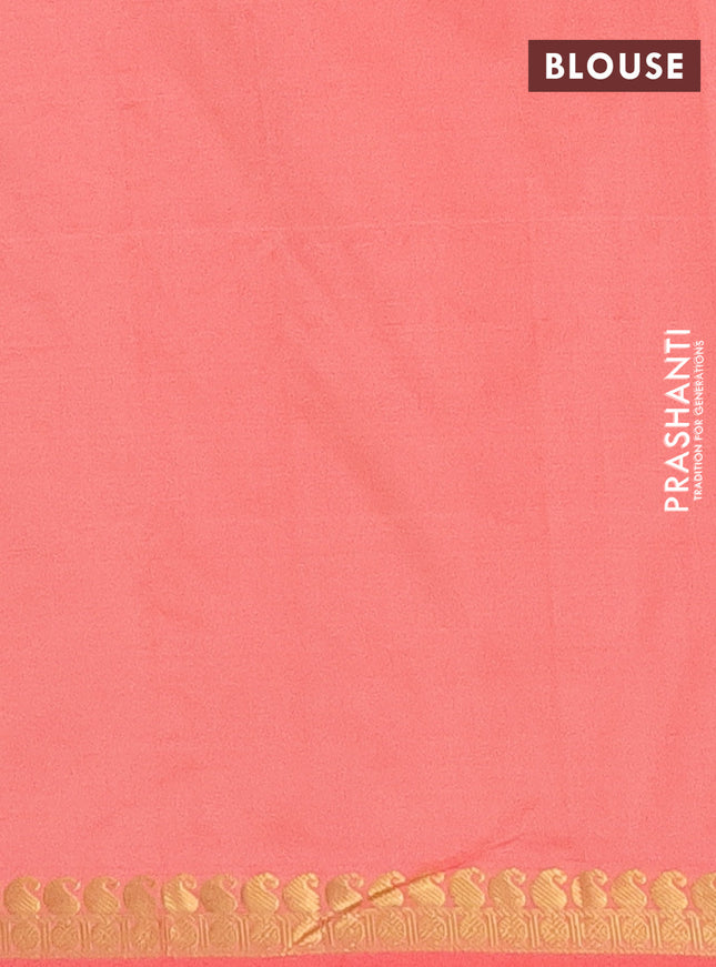 Arani semi silk saree peach shade with rudhraksha & paisley zari woven buttas and zari woven border