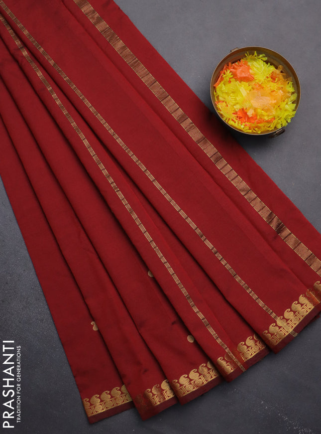 Arani semi silk saree maroon with rudhraksha & paisley zari woven buttas and zari woven border