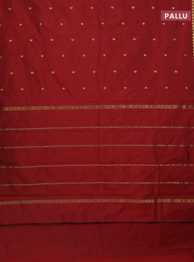 Arani semi silk saree maroon with rudhraksha & paisley zari woven buttas and zari woven border