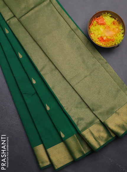 Arani semi silk saree green with zari woven thilak buttas and zari woven border
