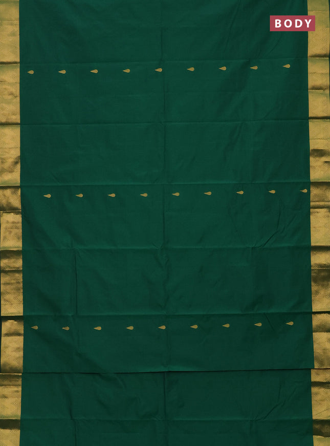 Arani semi silk saree green with zari woven thilak buttas and zari woven border