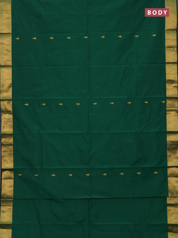 Arani semi silk saree green with zari woven thilak buttas and zari woven border