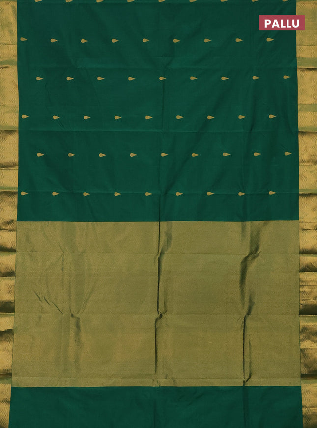 Arani semi silk saree green with zari woven thilak buttas and zari woven border