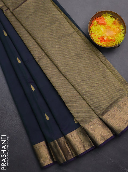 Arani semi silk saree dual shade of greenish violet with zari woven thilak buttas and zari woven border
