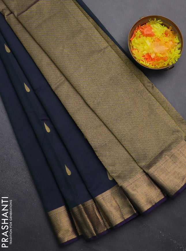 Arani semi silk saree dual shade of greenish violet with zari woven thilak buttas and zari woven border