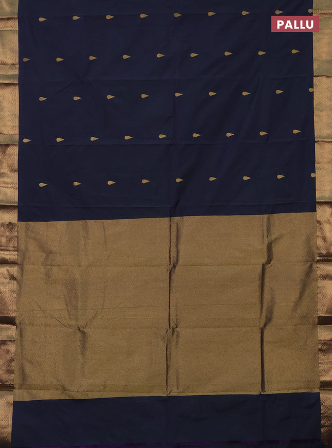 Arani semi silk saree dual shade of greenish violet with zari woven thilak buttas and zari woven border