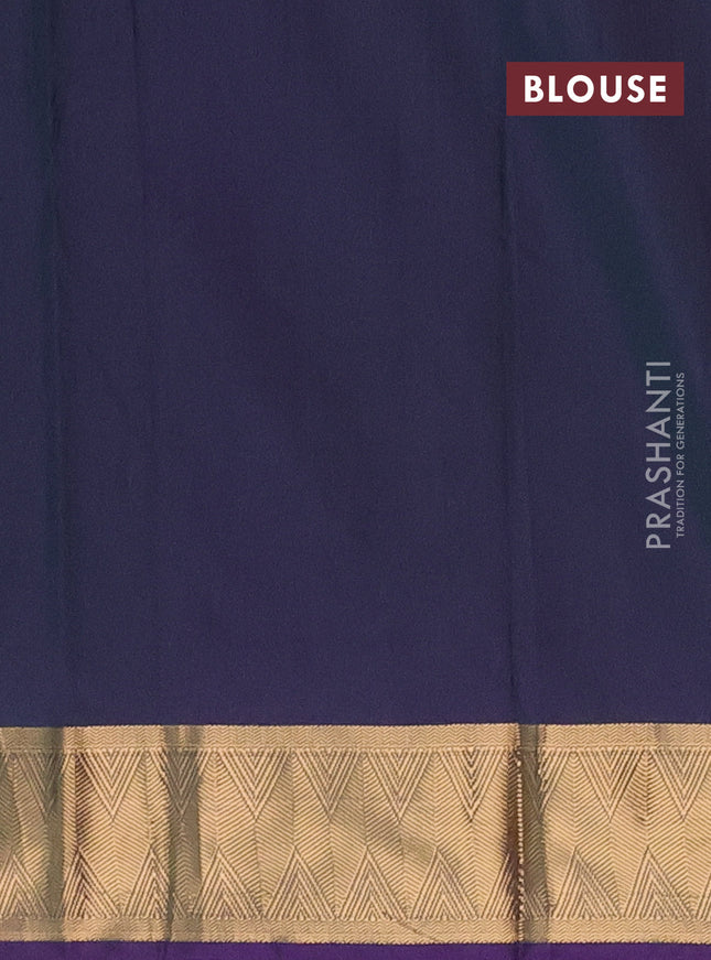 Arani semi silk saree dual shade of greenish violet with zari woven thilak buttas and zari woven border