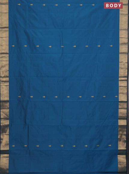 Arani semi silk saree peacock blue with zari woven thilak buttas and zari woven border