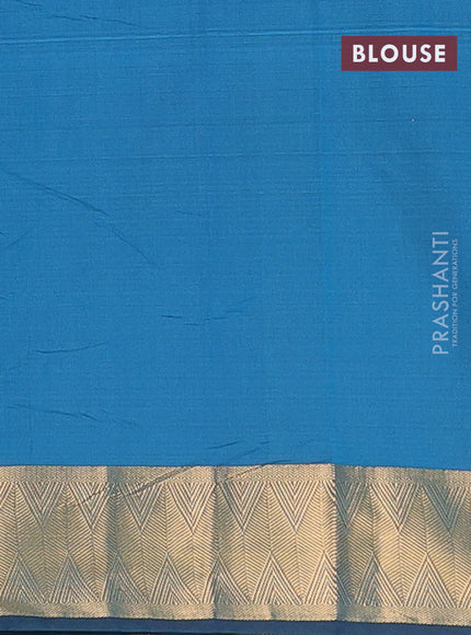 Arani semi silk saree peacock blue with zari woven thilak buttas and zari woven border