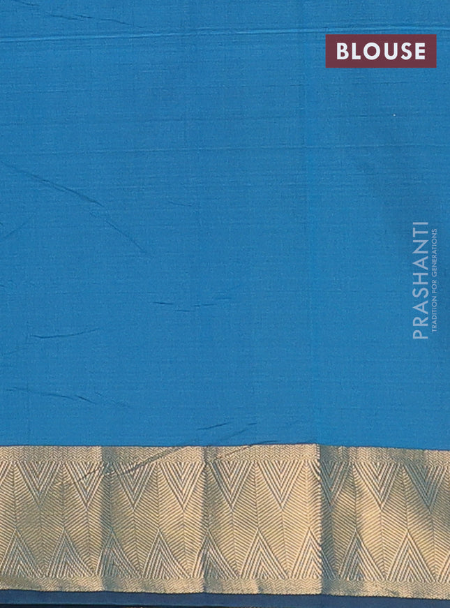 Arani semi silk saree peacock blue with zari woven thilak buttas and zari woven border