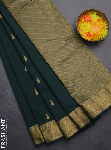 Arani semi silk saree bottle green with zari woven thilak buttas and zari woven border