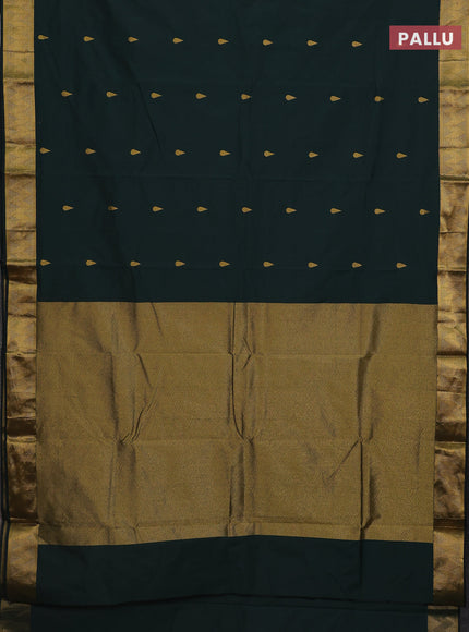 Arani semi silk saree bottle green with zari woven thilak buttas and zari woven border