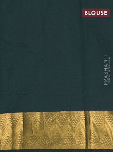 Arani semi silk saree bottle green with zari woven thilak buttas and zari woven border