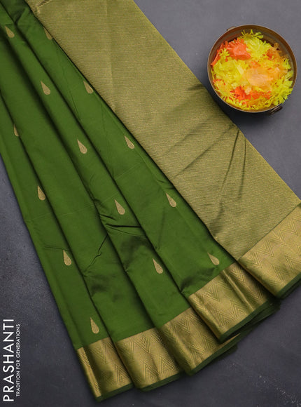 Arani semi silk saree sap green with zari woven thilak buttas and zari woven border
