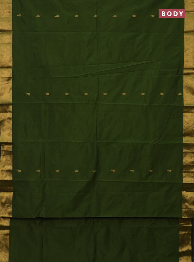 Arani semi silk saree sap green with zari woven thilak buttas and zari woven border
