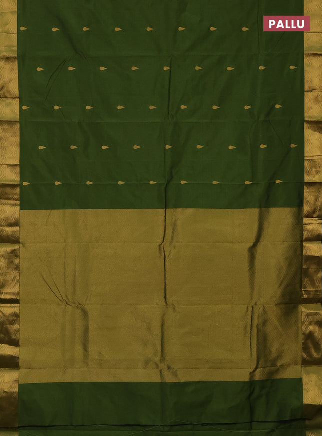 Arani semi silk saree sap green with zari woven thilak buttas and zari woven border