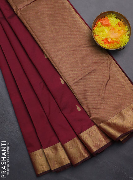 Arani semi silk saree maroon shade with zari woven thilak buttas and zari woven border