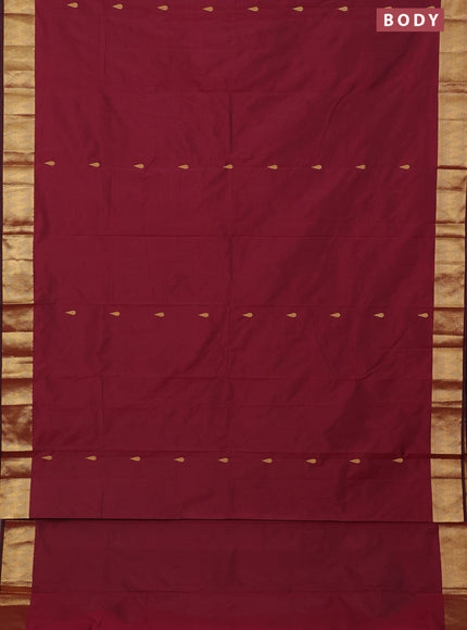 Arani semi silk saree maroon shade with zari woven thilak buttas and zari woven border