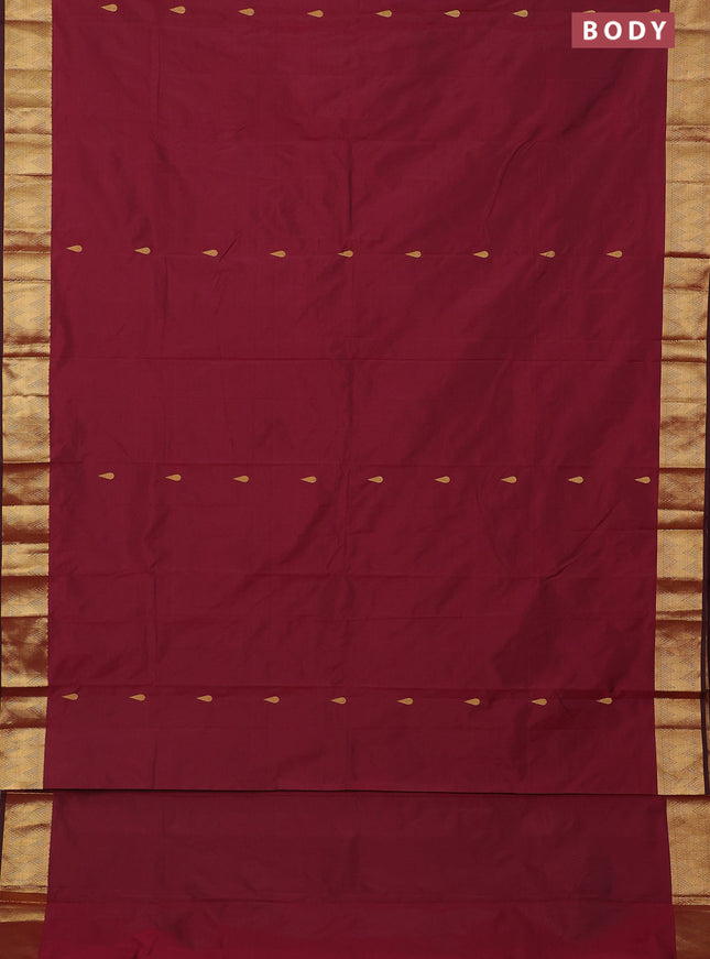 Arani semi silk saree maroon shade with zari woven thilak buttas and zari woven border