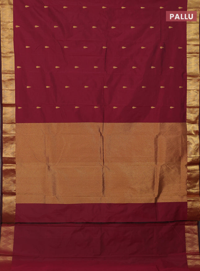 Arani semi silk saree maroon shade with zari woven thilak buttas and zari woven border