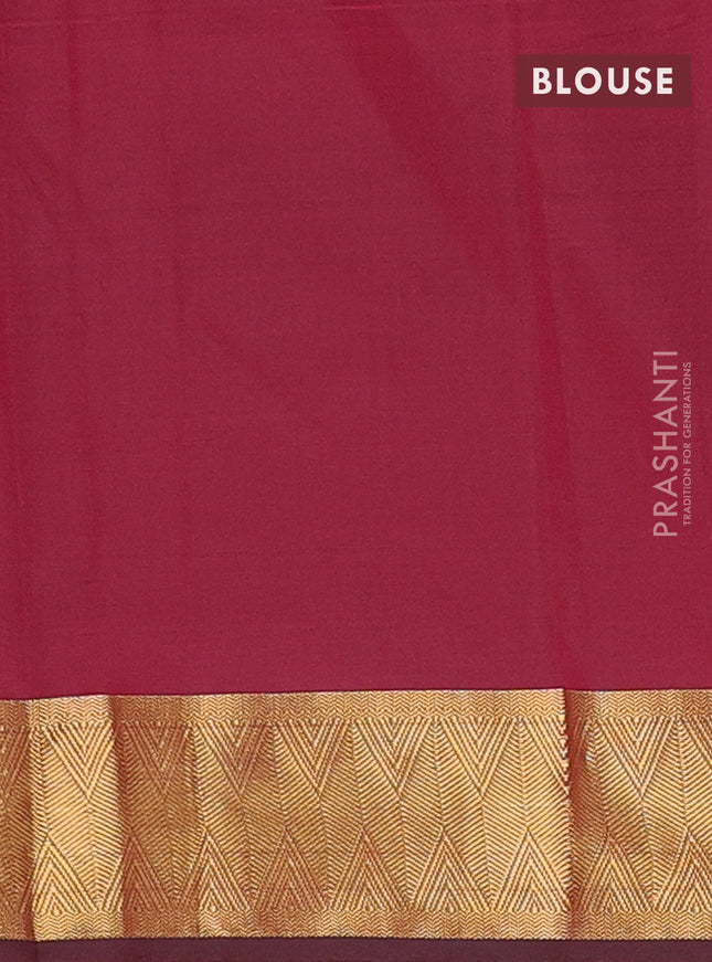 Arani semi silk saree maroon shade with zari woven thilak buttas and zari woven border