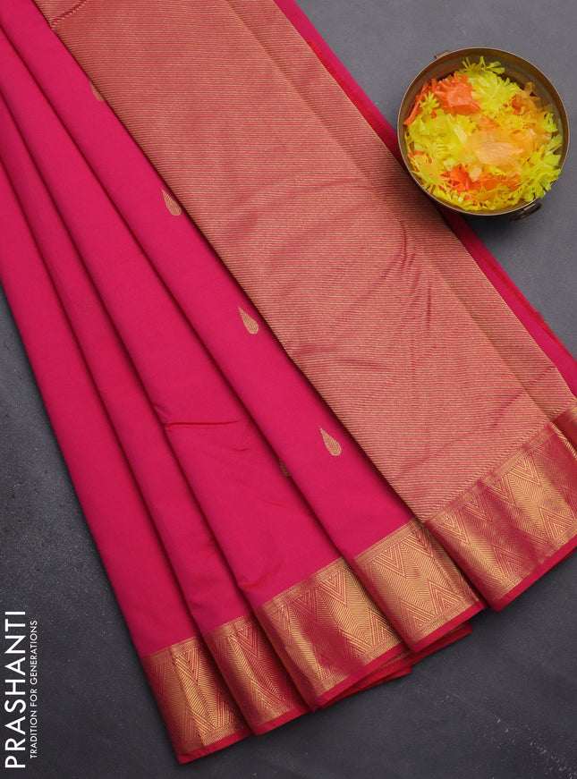Arani semi silk saree pink with zari woven thilak buttas and zari woven border
