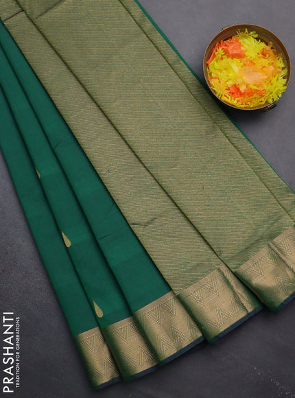 Arani semi silk saree dual shade of green with zari woven thilak buttas and zari woven border