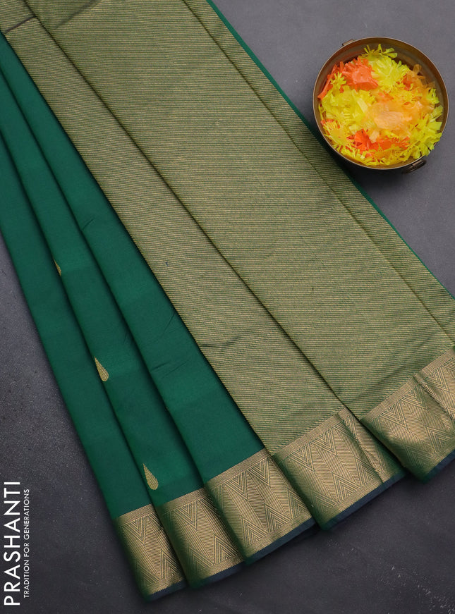 Arani semi silk saree dual shade of green with zari woven thilak buttas and zari woven border