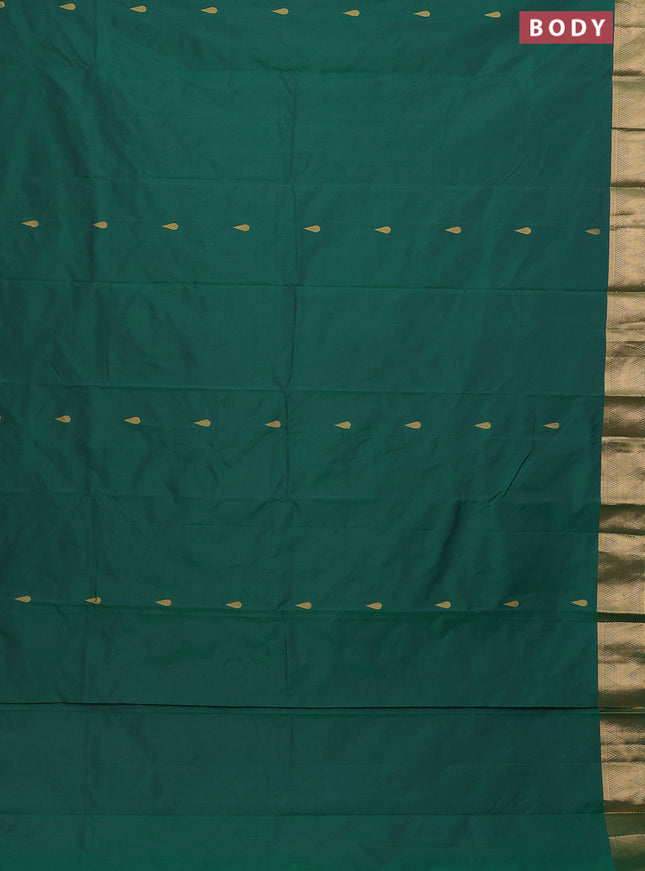 Arani semi silk saree dual shade of green with zari woven thilak buttas and zari woven border