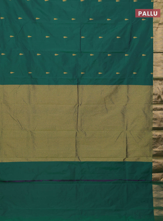 Arani semi silk saree dual shade of green with zari woven thilak buttas and zari woven border